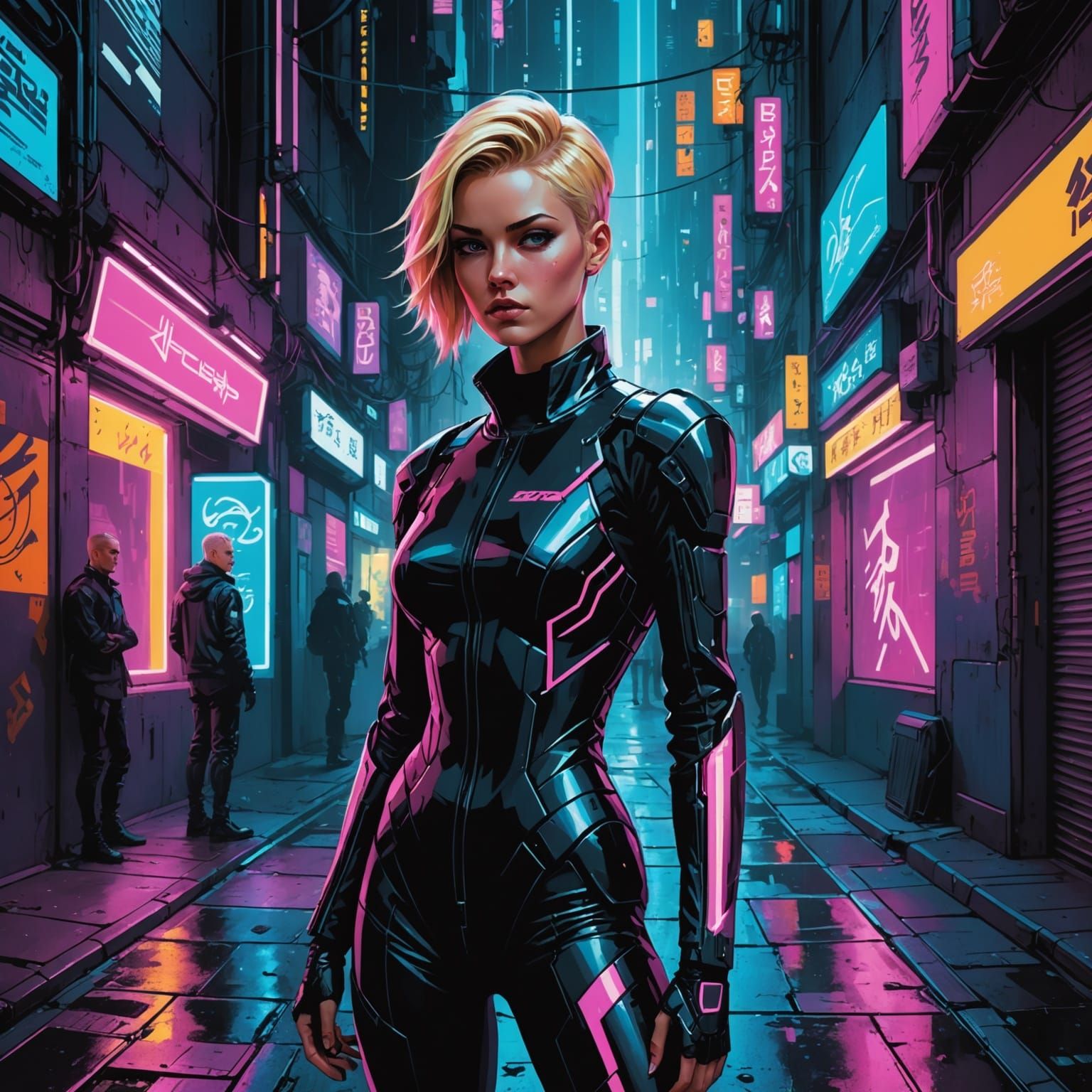 Cyberpunk Woman in Neon Alleyway: 8k Digital Art