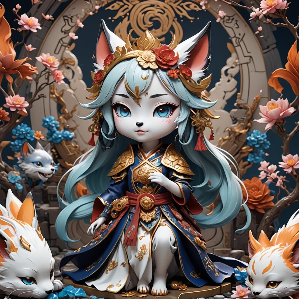 Chibi Porcelain Kitsune Princess Digital Art