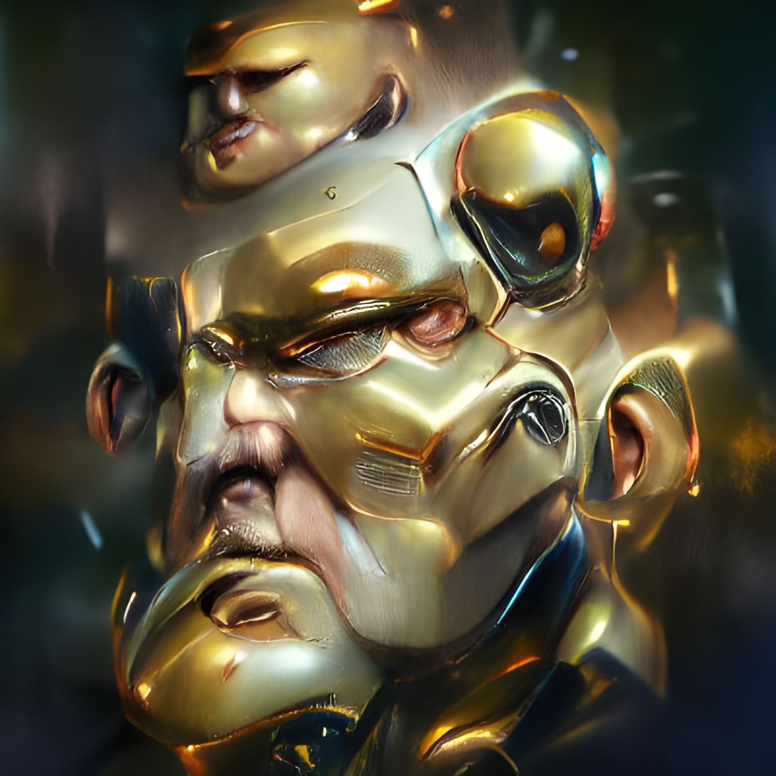 Man with Gold Mech Face, Digital Illustration