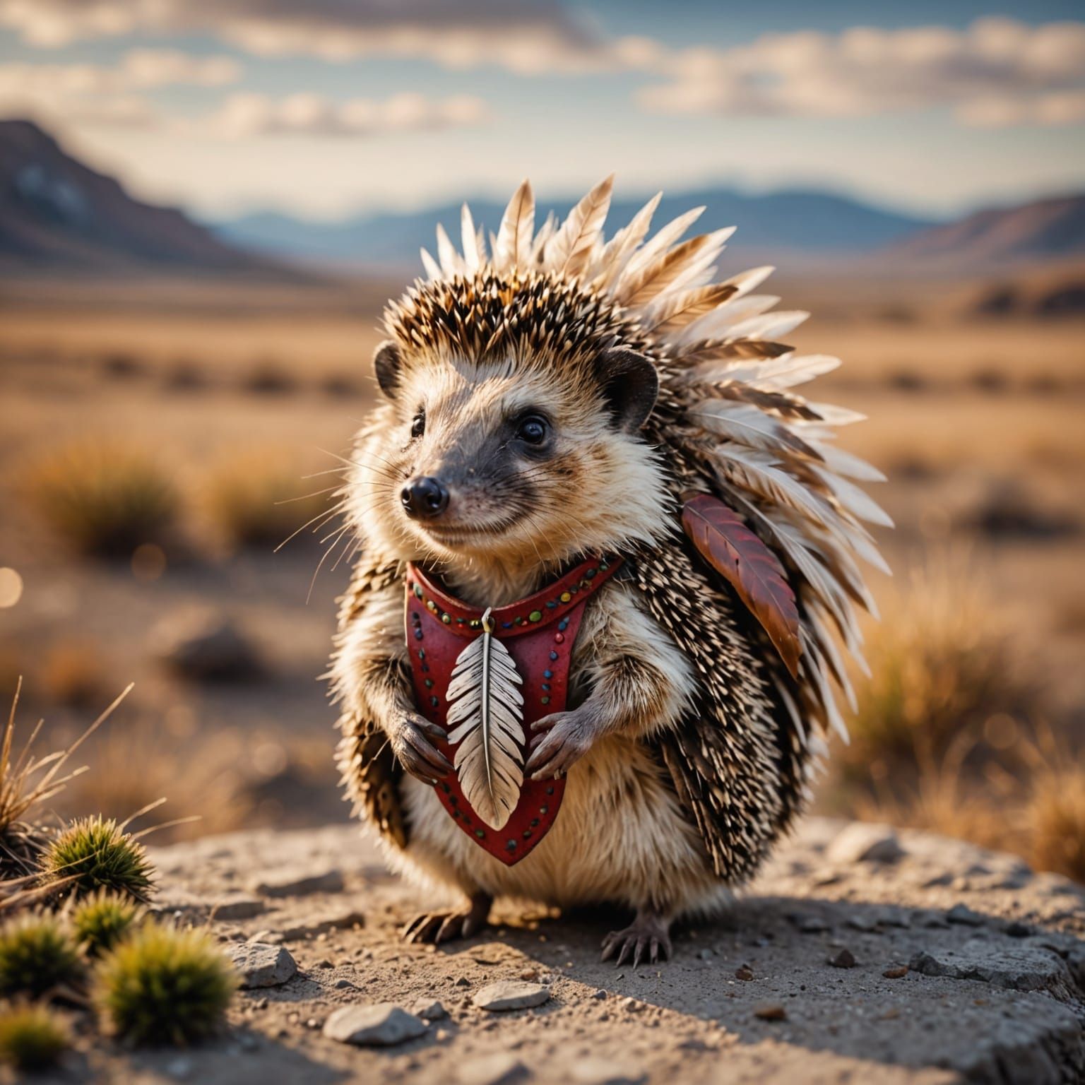 Miniature Chief Hedgehog Indian in a Prairie Landscape