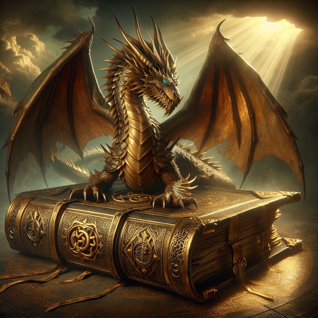 Golden Dragon Guardian of Ancient Book