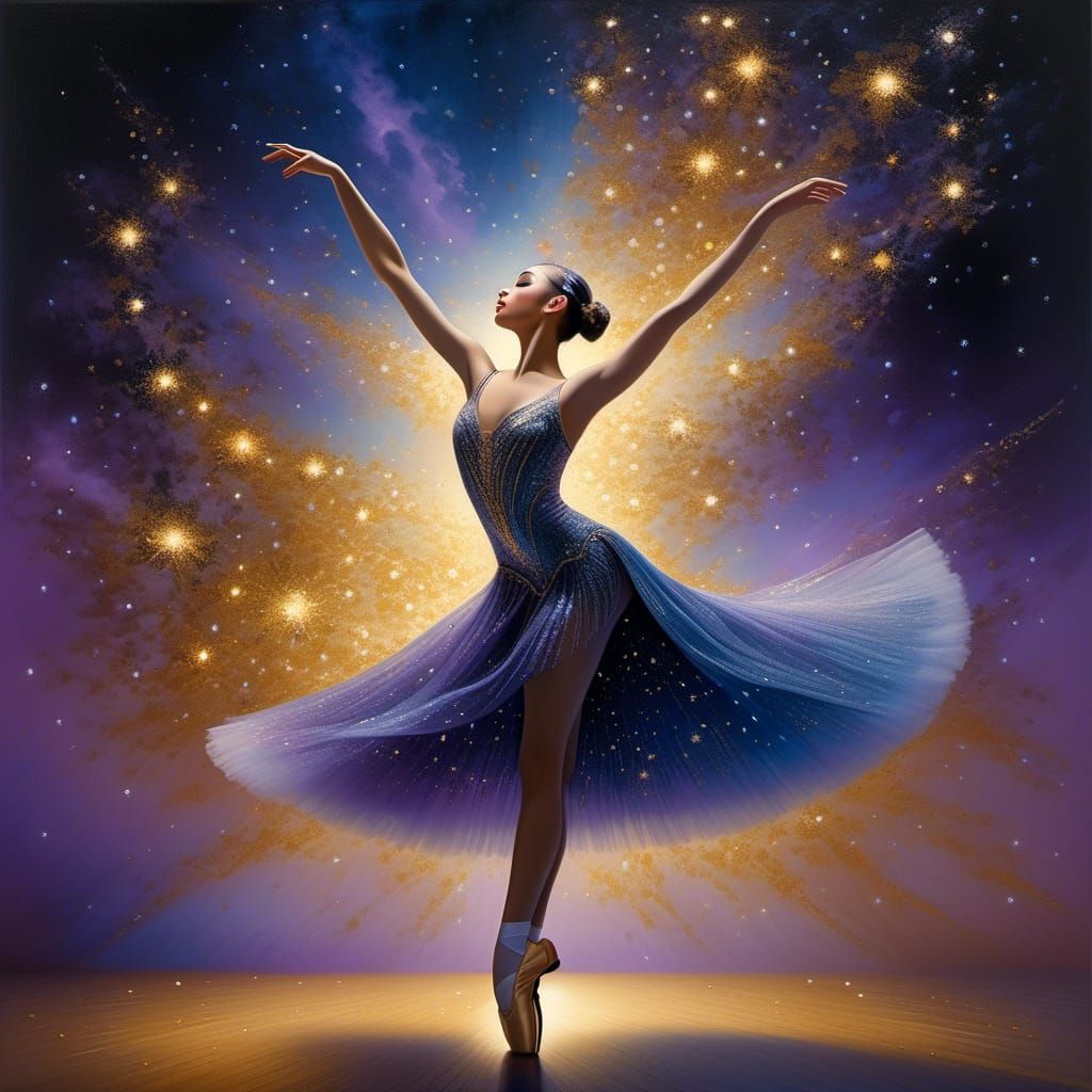 Ballerina's Starry Dance: Art Deco Digital Art