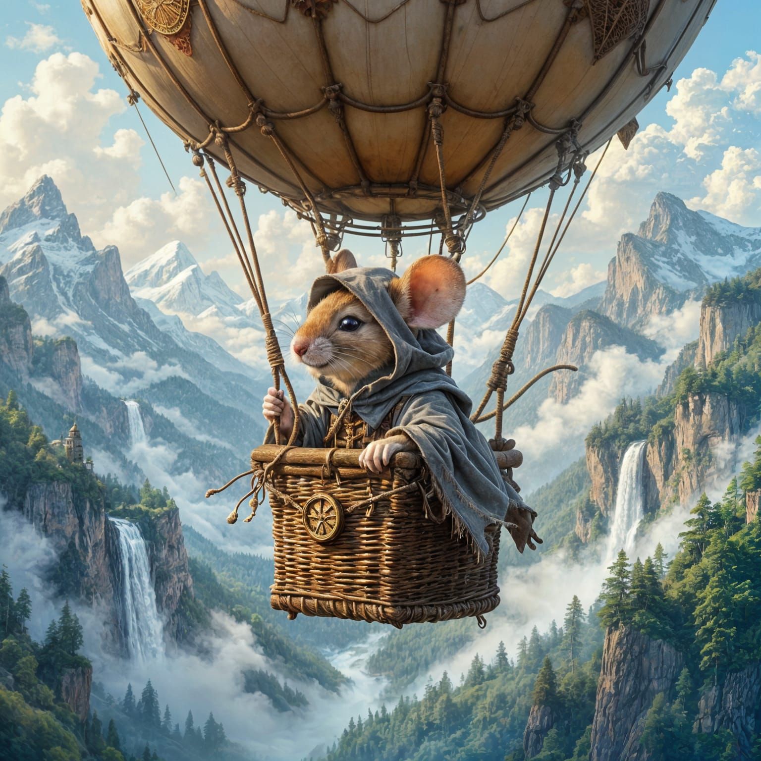 Mouse in Hot Air Balloon over Fantasy Valley
