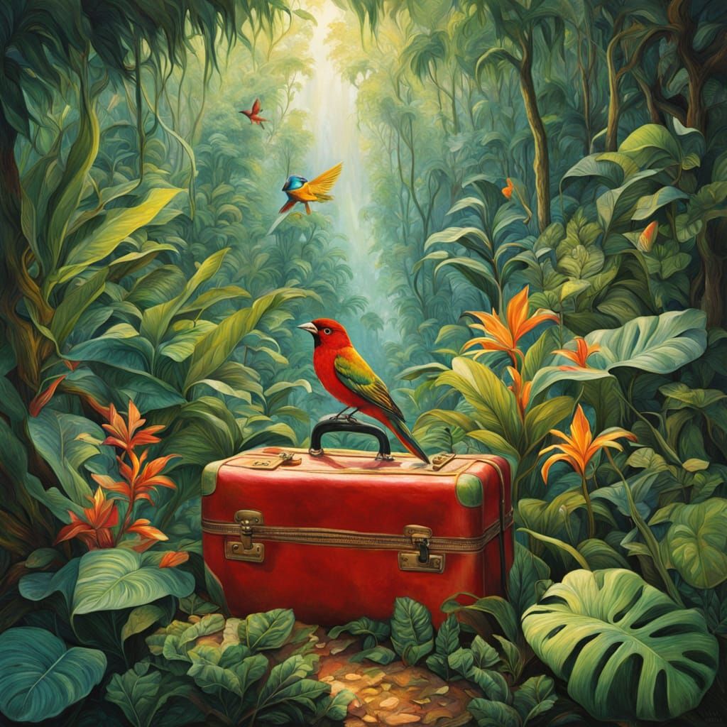 Vibrant Tropical Oasis in a Hidden Suitcase