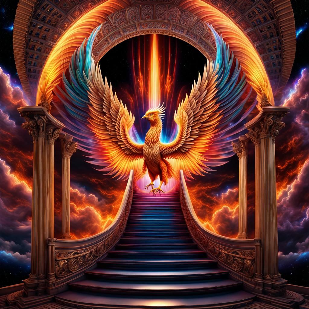 Mystical Stairways Ascend as Phoenix Rises