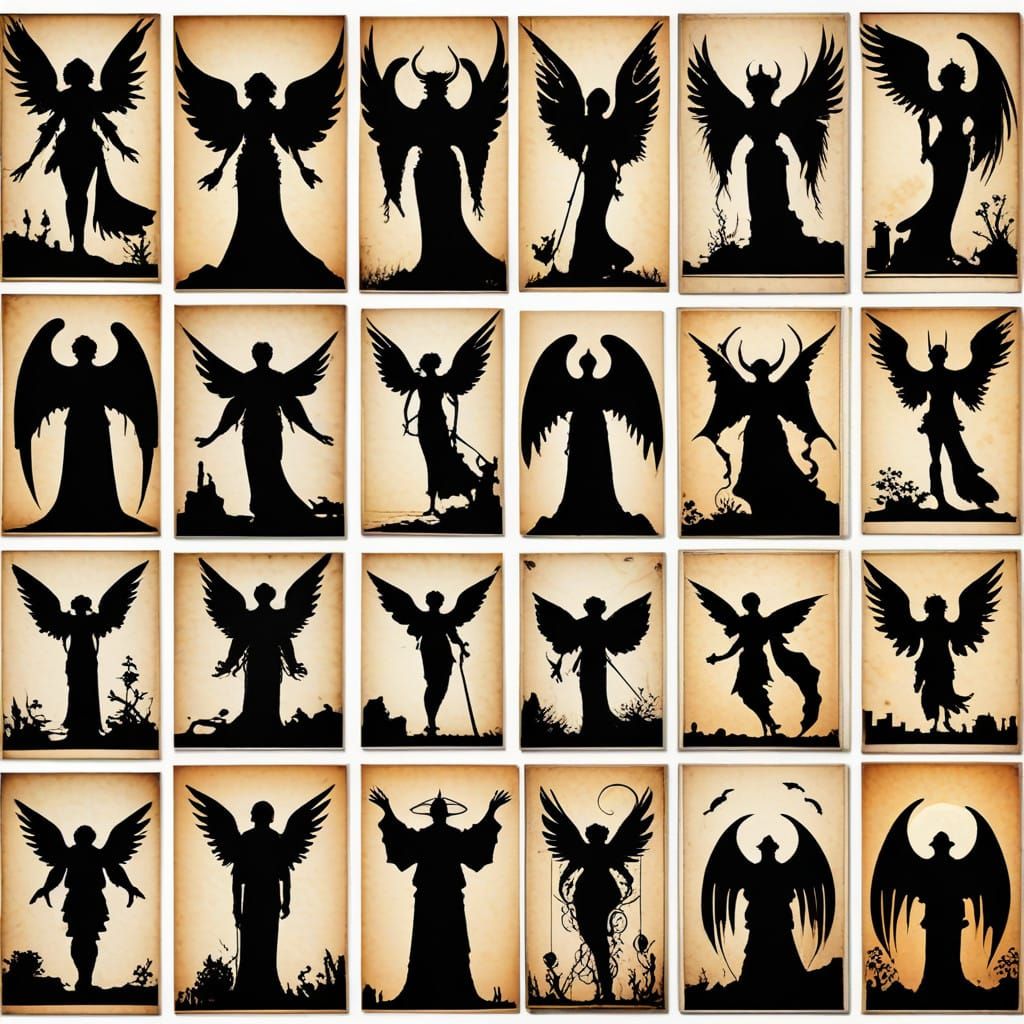 Angels and Demons Silhouettes in Byzantine Style