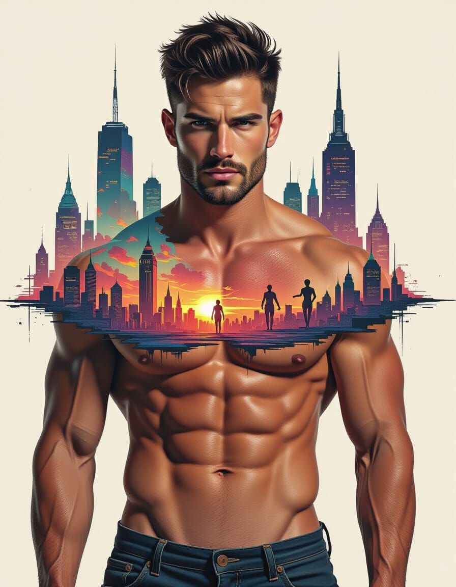 Gay Man's Silhouette in Surreal Urban Hellscape