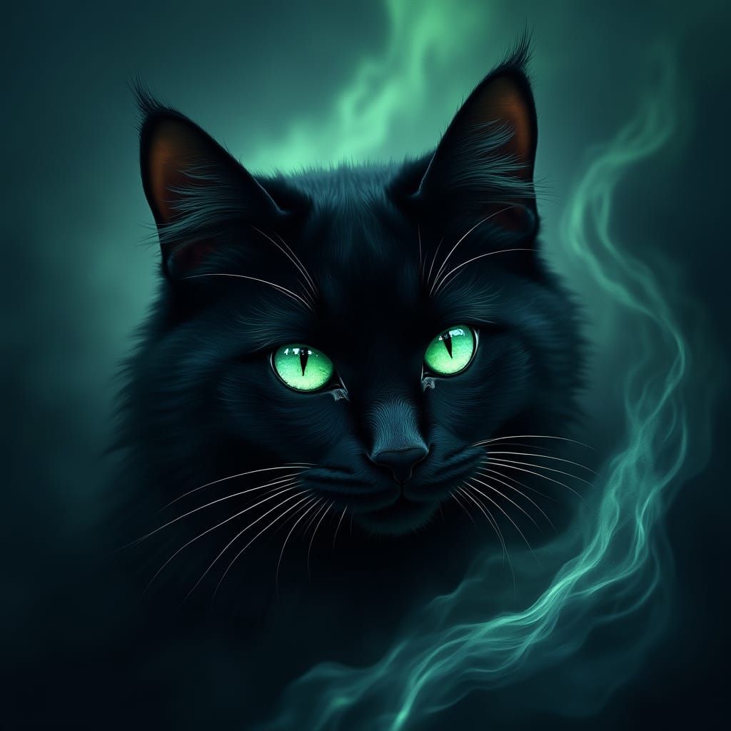 Midnight Feline Goddess Radiates Ethereal Glow