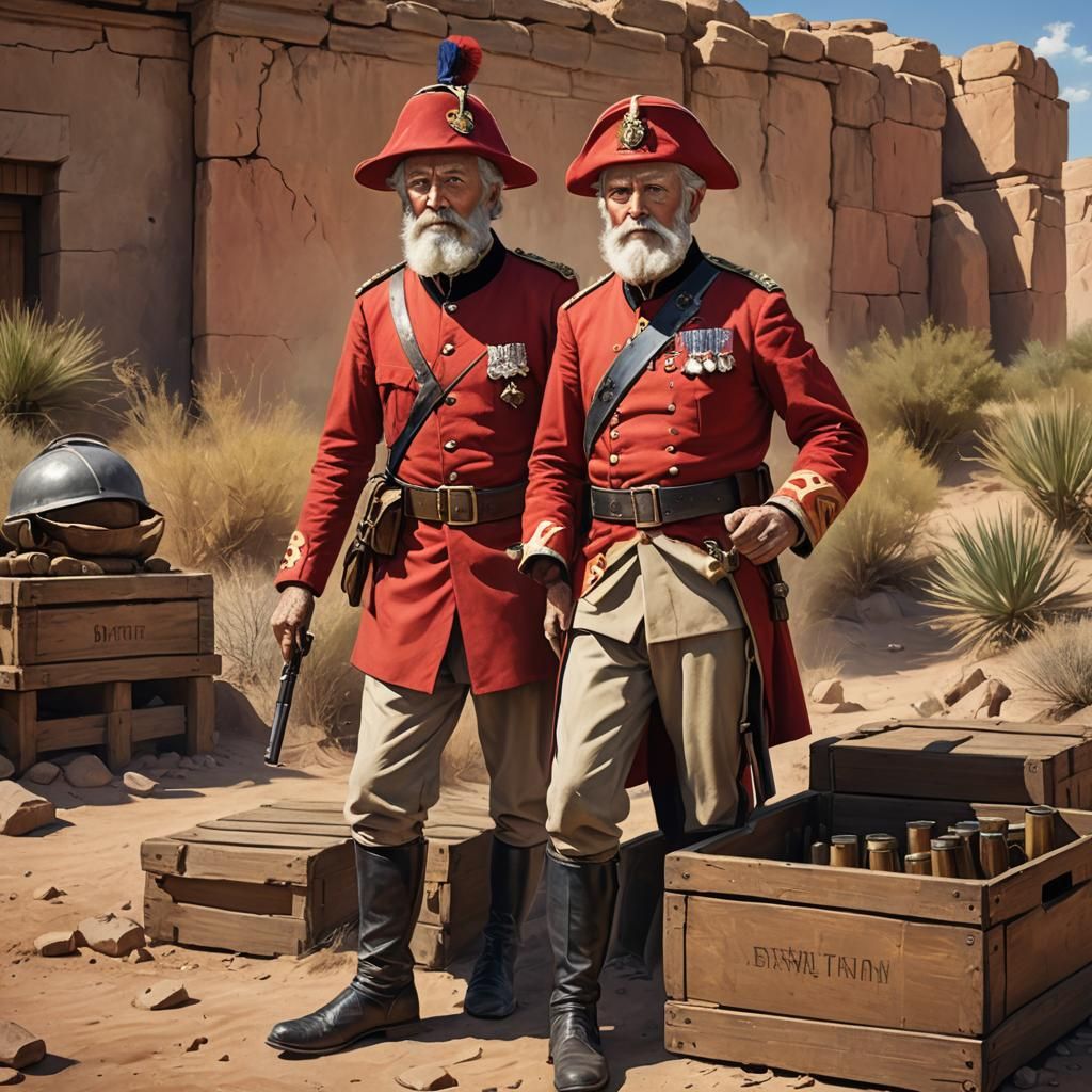 British Colonial Officer in Desert Battlefield, Hyperrealist...