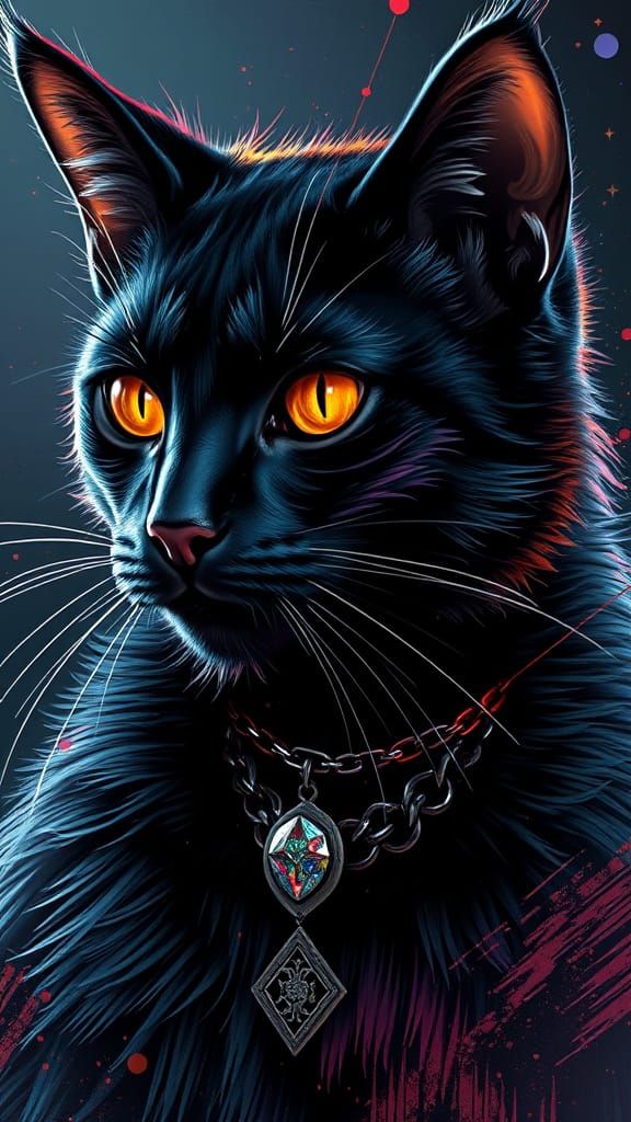 Funky Cat Portrait in Hyperdetailed Digital Art