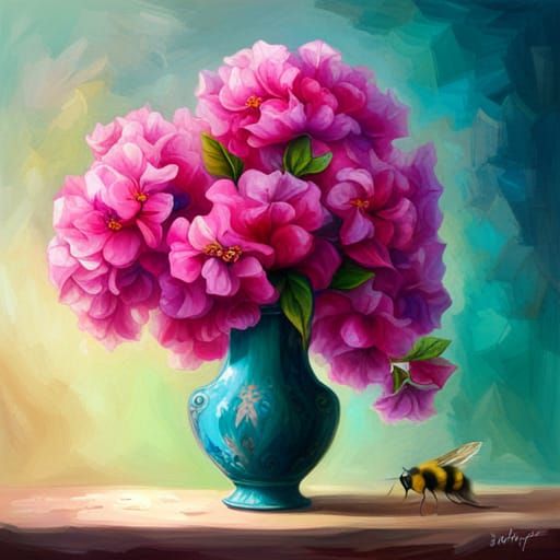 Bougainvillea in Graffiti Art Style with Bumblebees