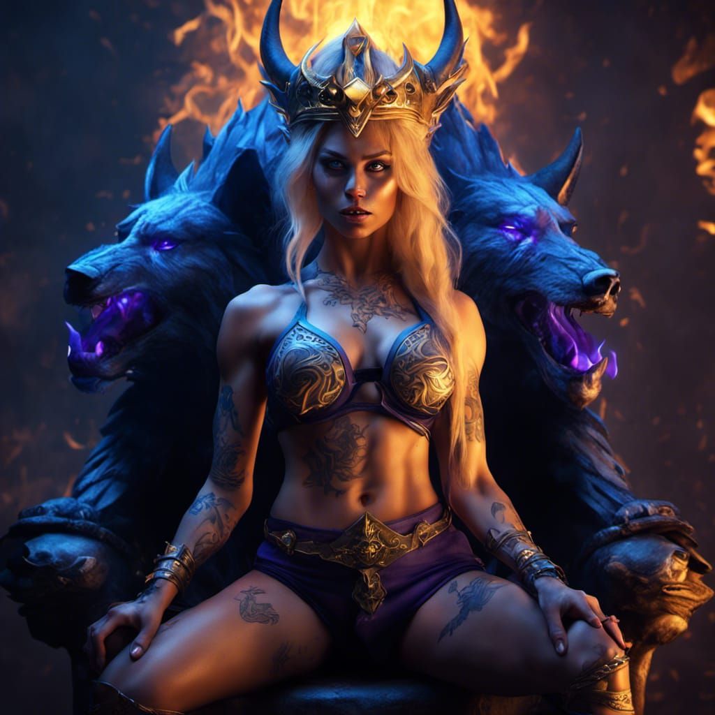 Winged Armored Wolf and Tattooed Viking Queen