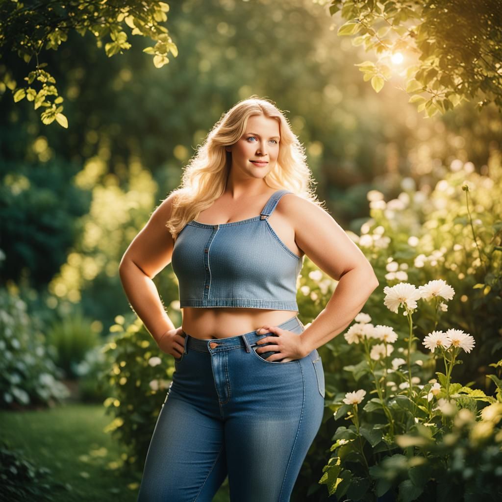 Blonde Woman in Sunlit Garden, Leibovitz Style