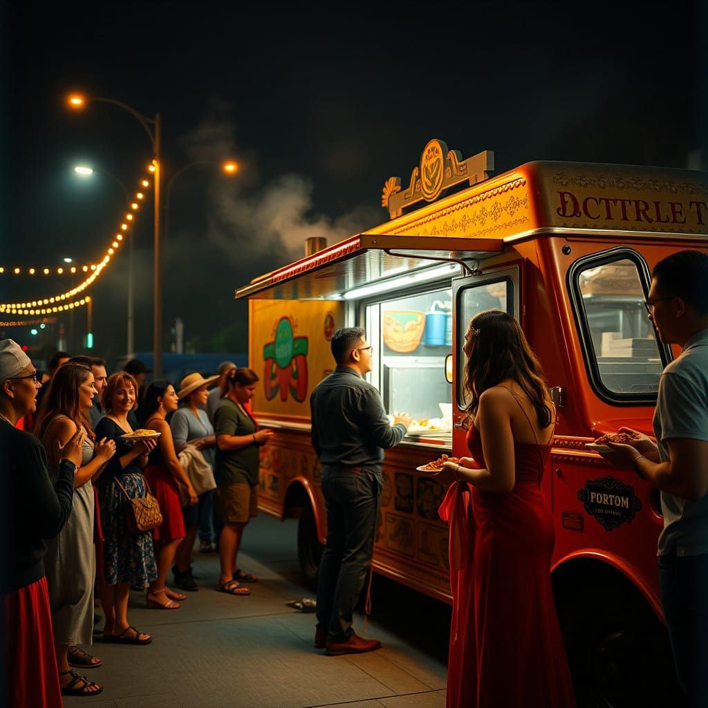 Warm Taco Truck Radiates Joy Under Portland Night Sky