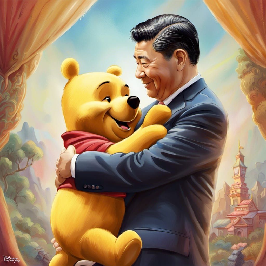 Xi Jinping Hugs Winnie the Pooh: Hyperrealistic Art