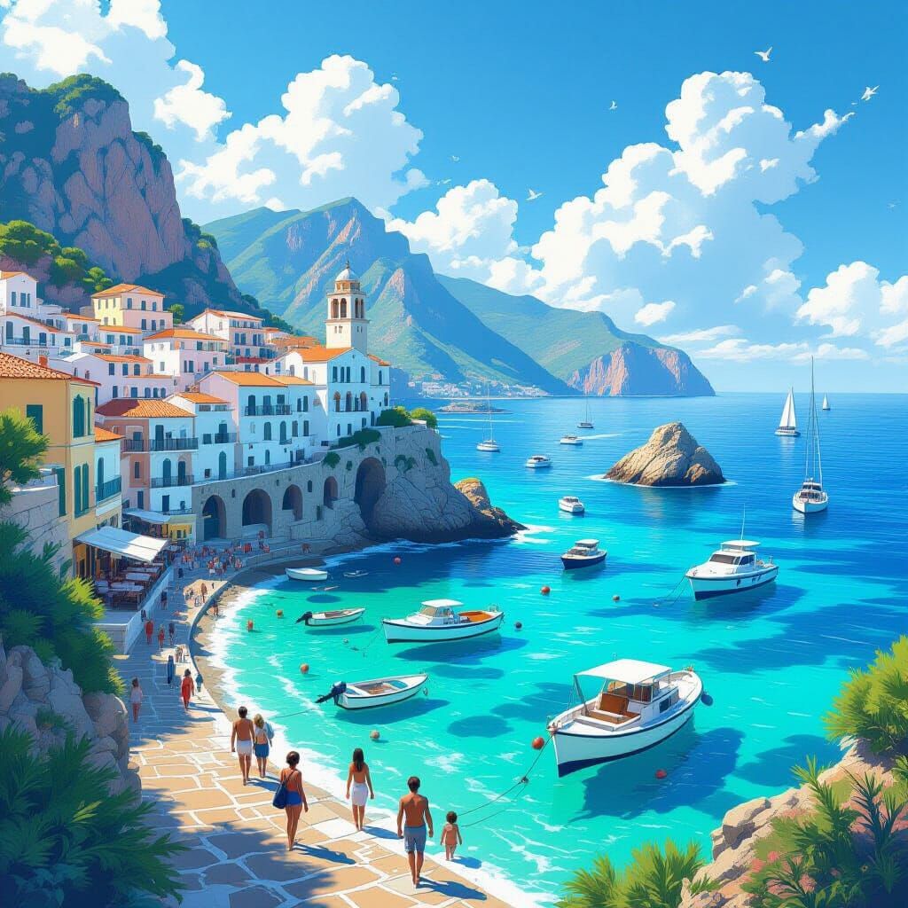 Anacapri Mediterranean Coast in Realistic 3D Anime Style
