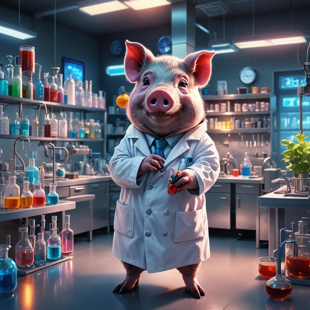 Pig Lab Technician in Sci-Fi Pixar Style