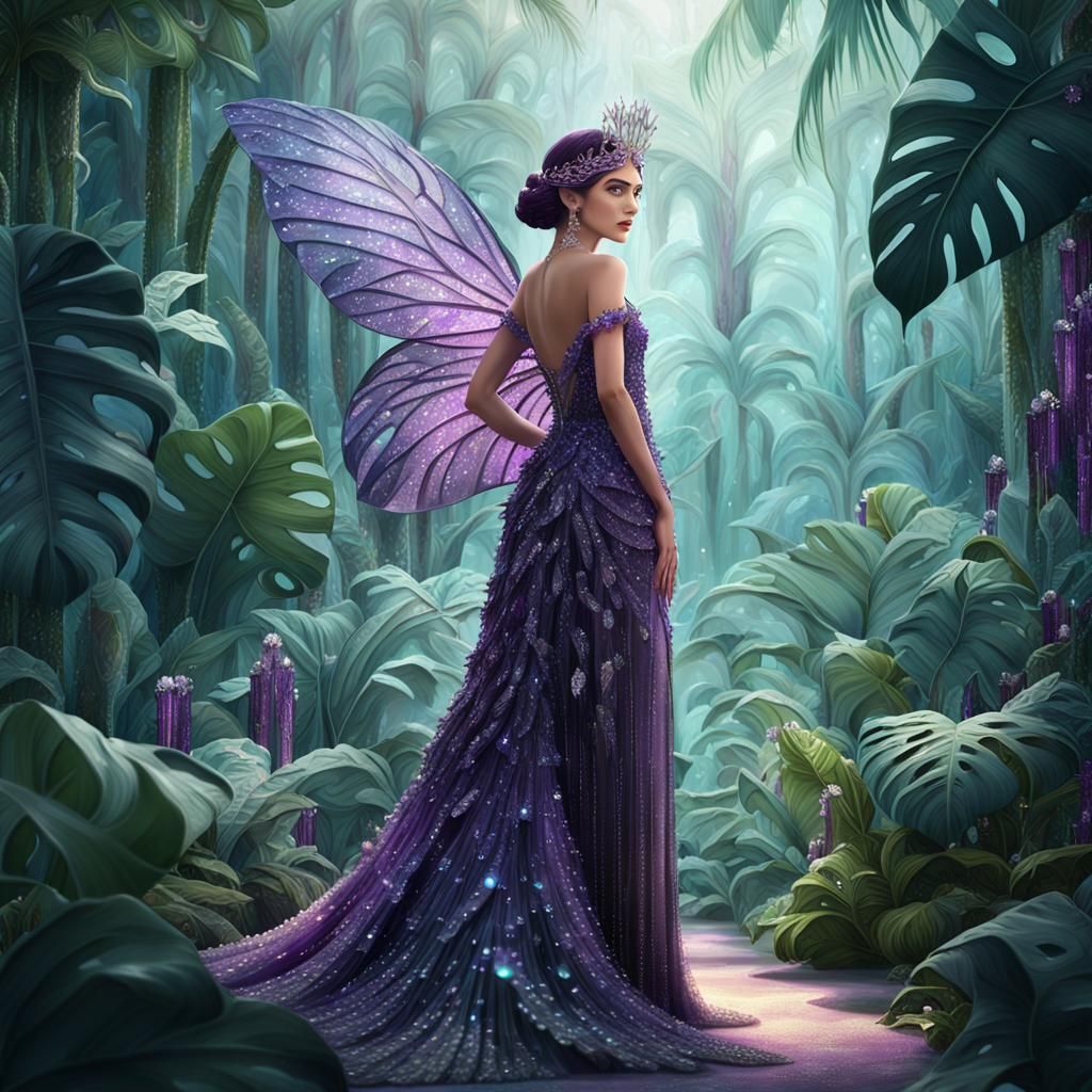 Fairy Princess in Enchanted Tropical Forest: Digital Art
