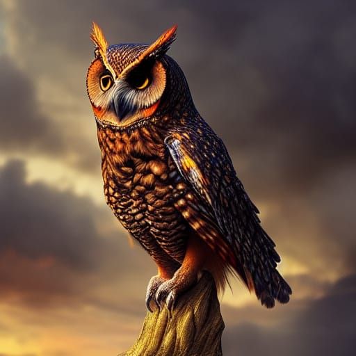 Dramatic Fiery Owl Digital Matte Painting
