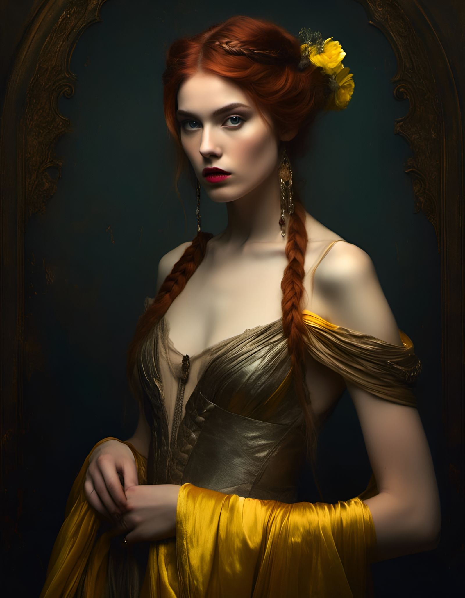 Elegant Goddess in Yellow Ballgown, Macabre Art
