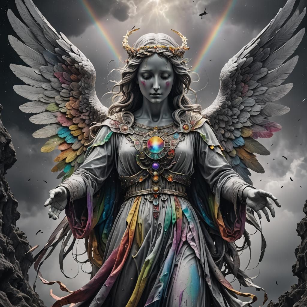 Ethereal Grey Angel in Cosmic Horror Scene