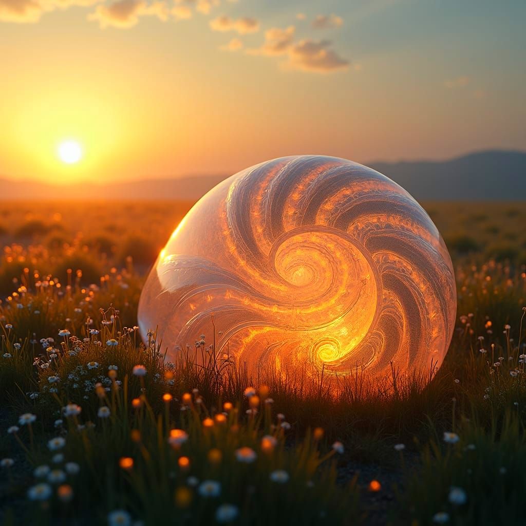 Mysterious Object with Mandelbulb Spirals at Dusk