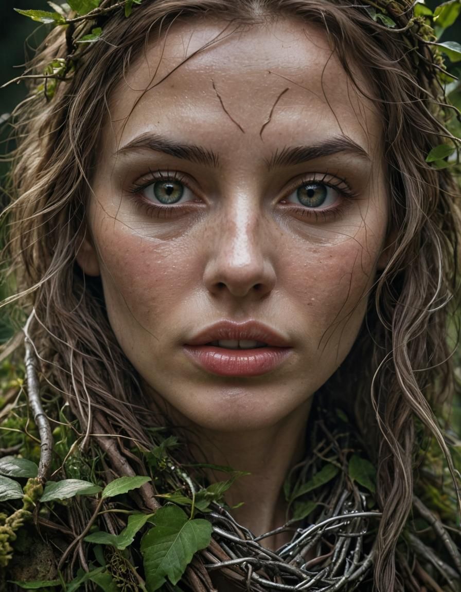 Beautiful Druid Woman in Hyperrealistic Chiaroscuro