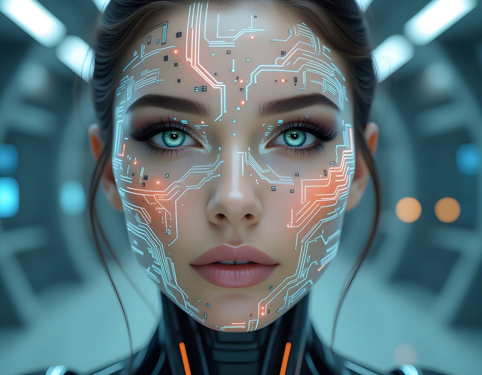 Circuitboard Skin: Cyberpunk Macro Image of Human Face