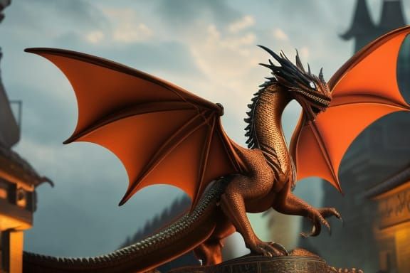 Hyperrealistic Dragon Statue in Ancient City