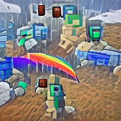 Minecraft Scene with Rainbow