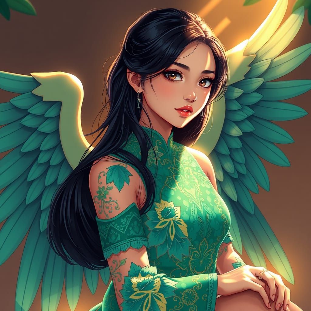 Filipina Woman in Anime Style Dress with Wings
