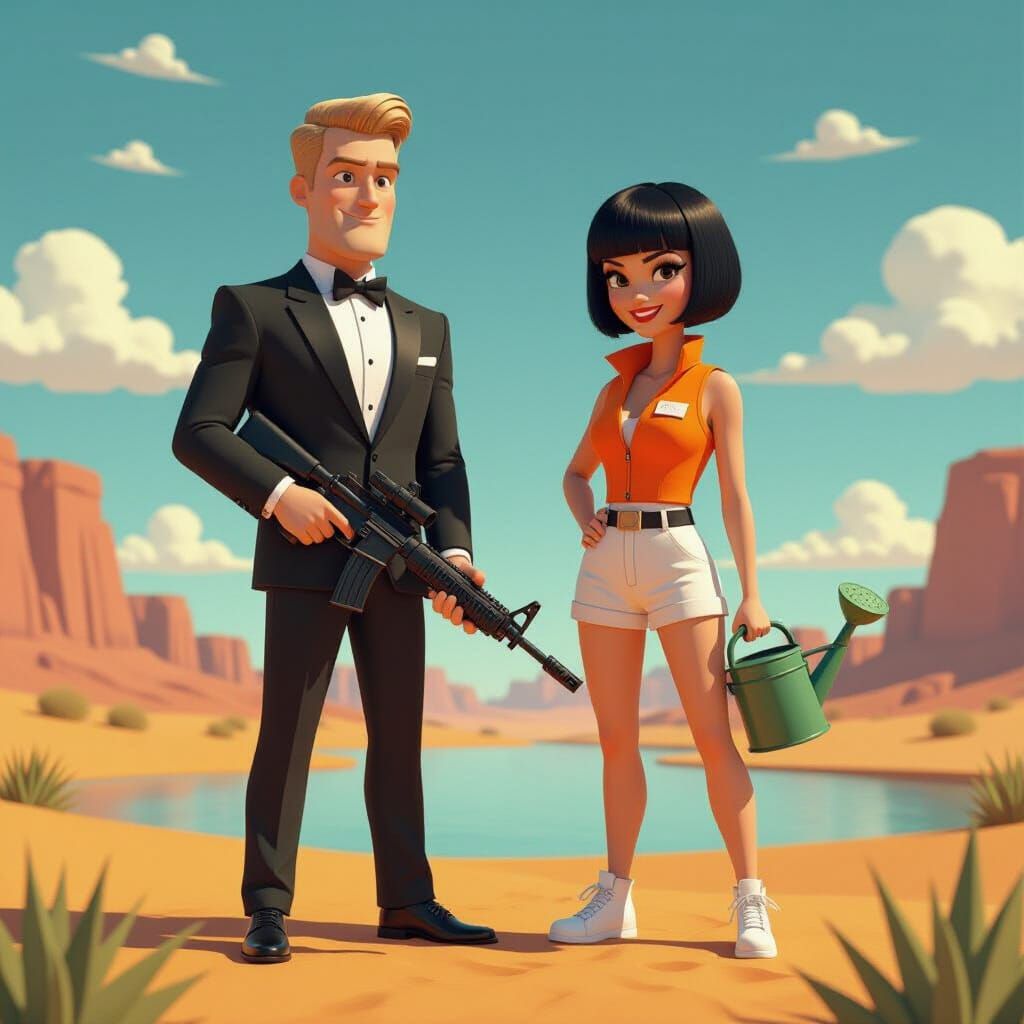 Desert Oasis: Stylized Pixar-esque Scene