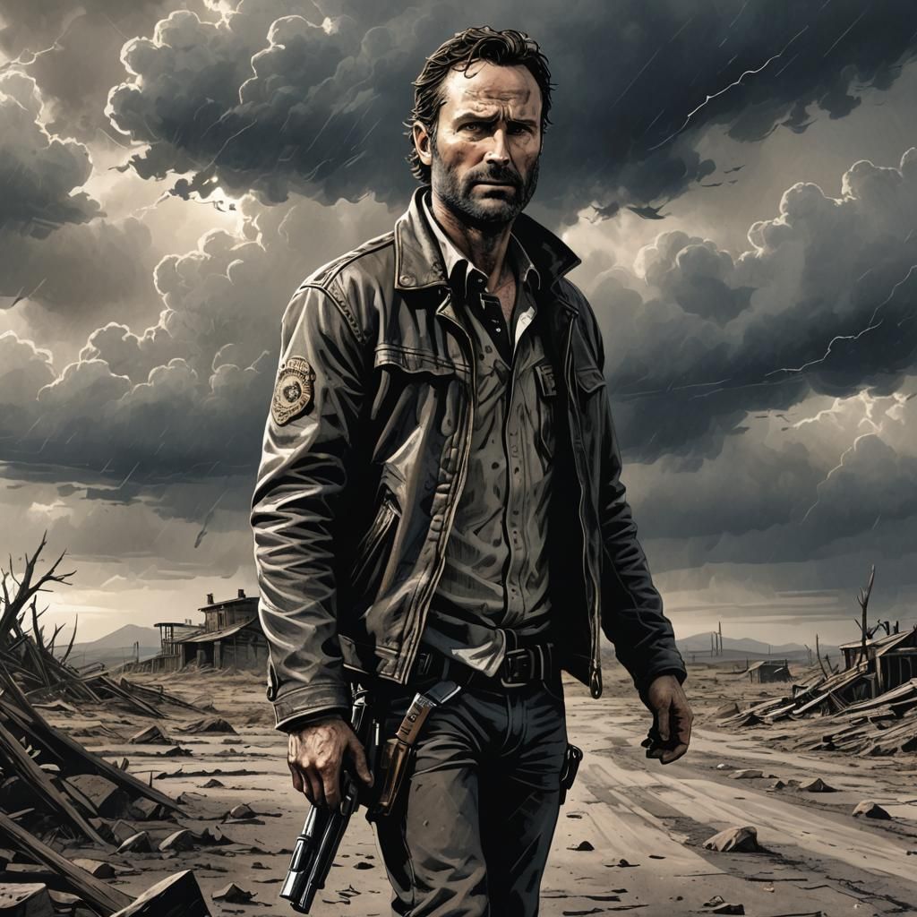 Rick Grimes in Post-Apocalyptic Comic Book Art