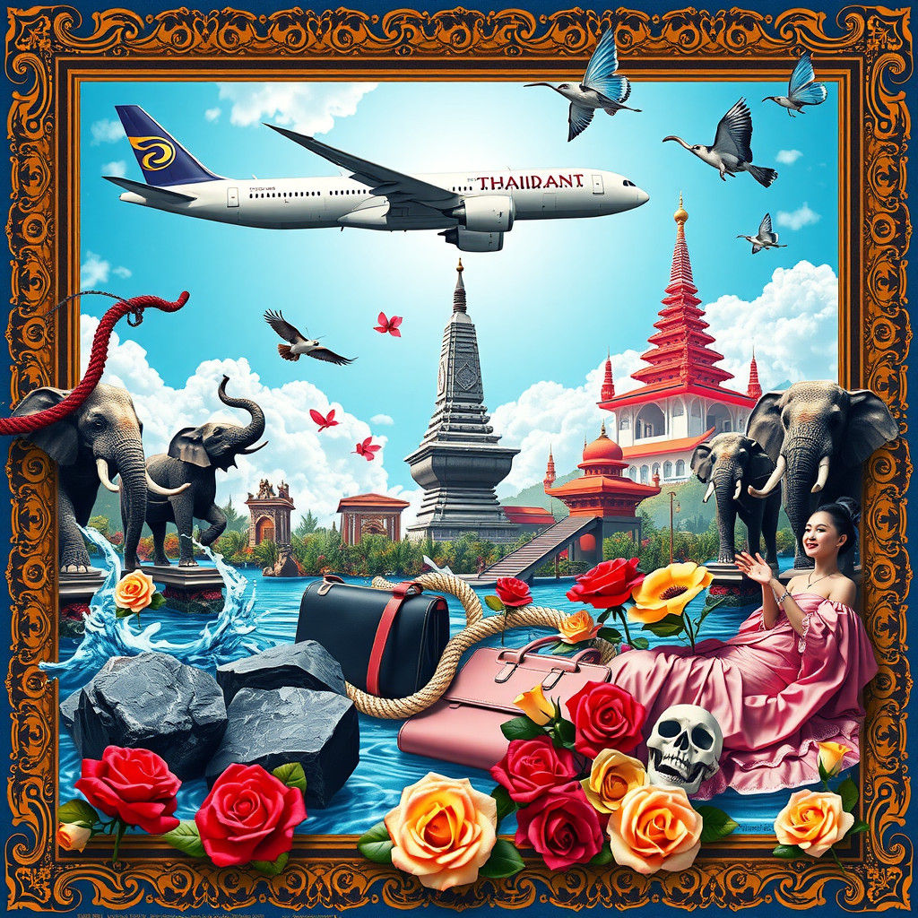 Surreal Thailand Dreamscape: 787 Airplane in Composite Art
