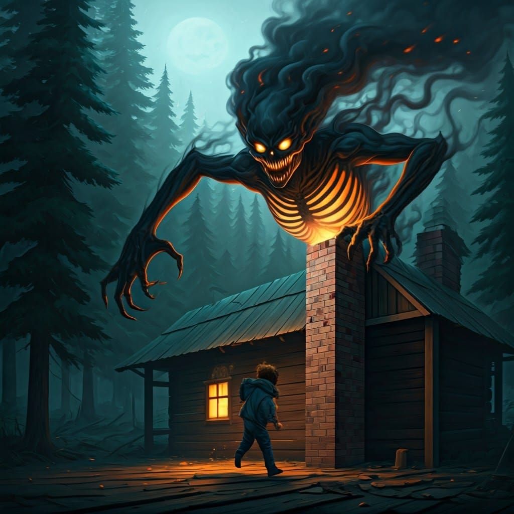 Creepy Smoke Monster Emerging from Chimney