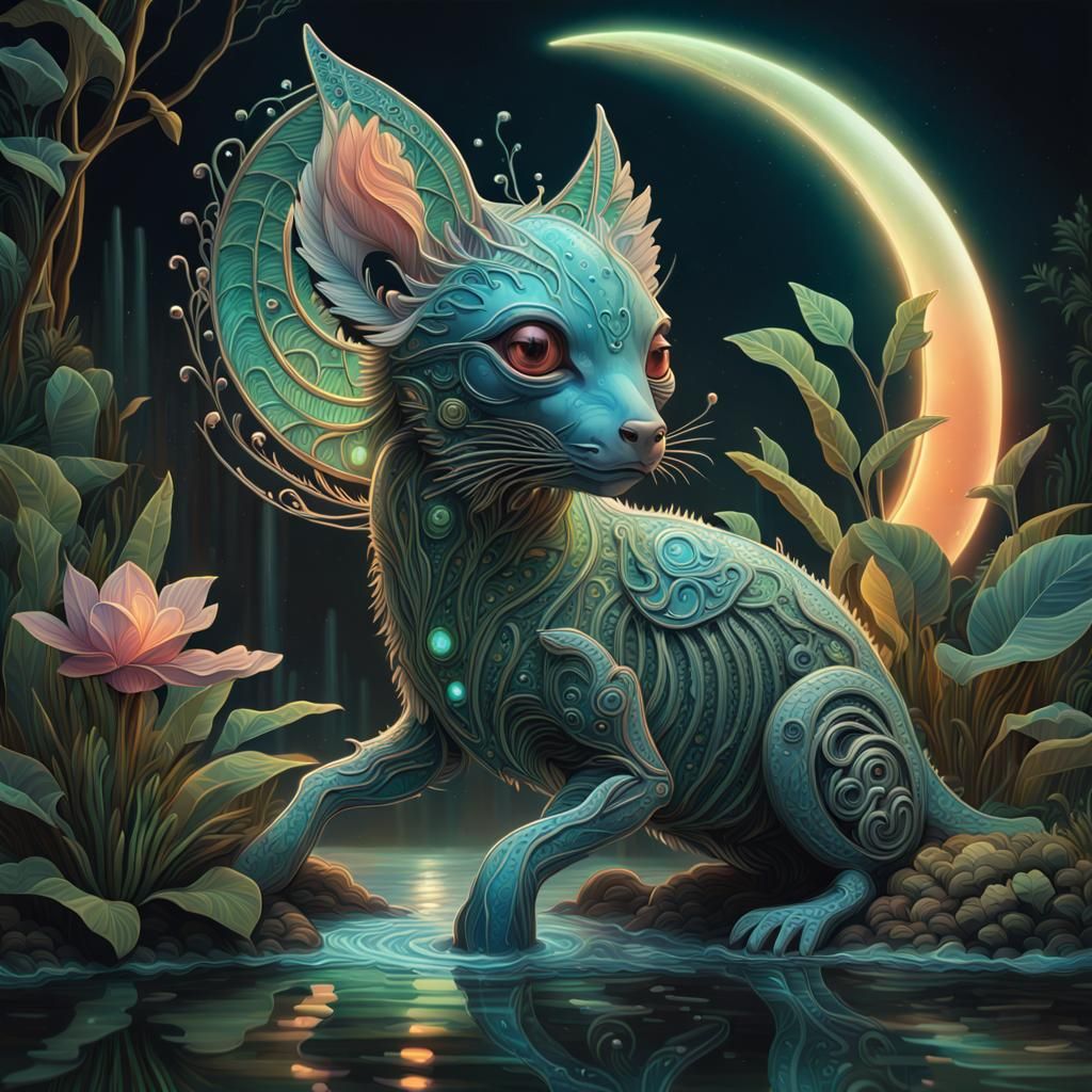 Art Deco Chameleon with Bioluminescent Details