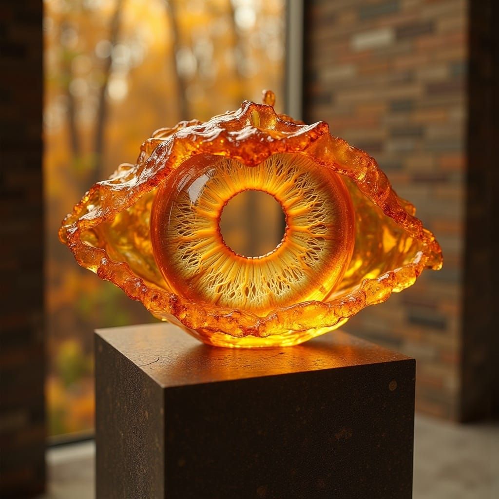 Amber Eye Sculpture in Modern Art Gallery