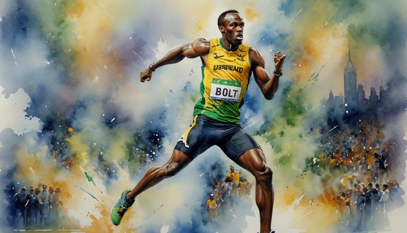 Usain Bolt Portrait in Watercolor Style