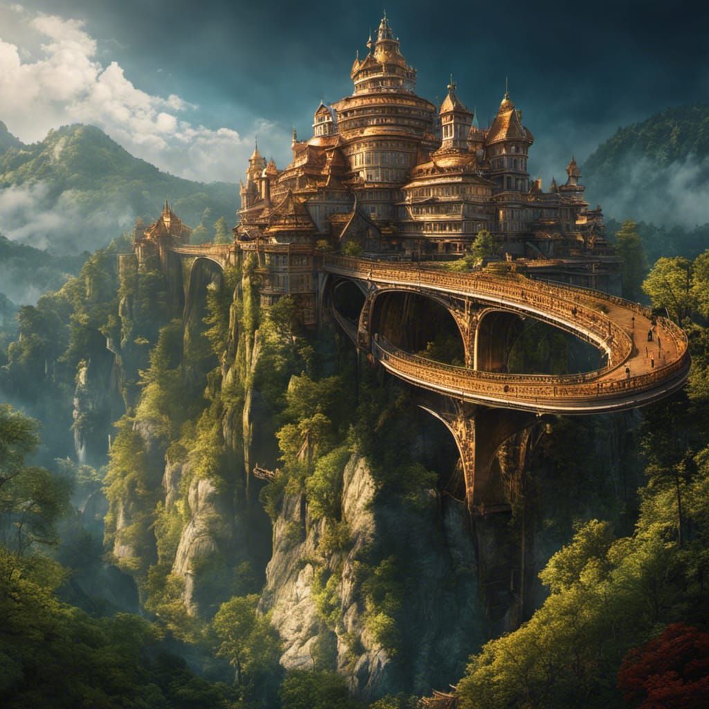 Magical Elven Bridge in Art Nouveau Style