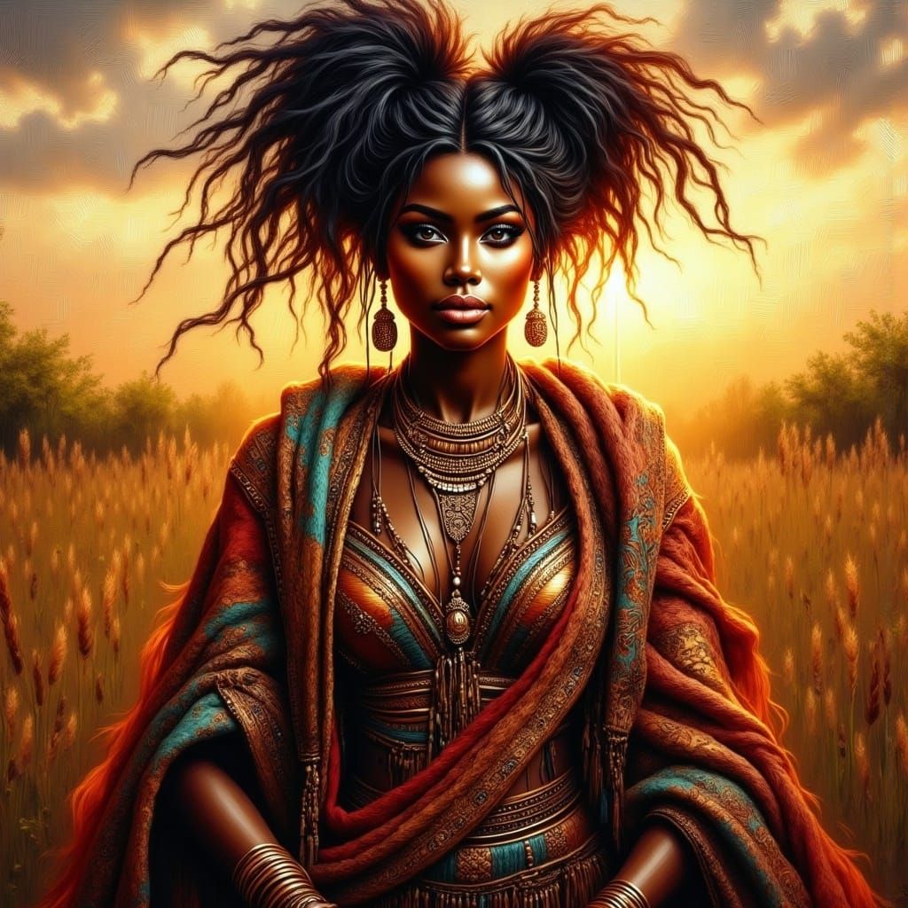 Majestic Congolese Warrior Queen in African Art Style