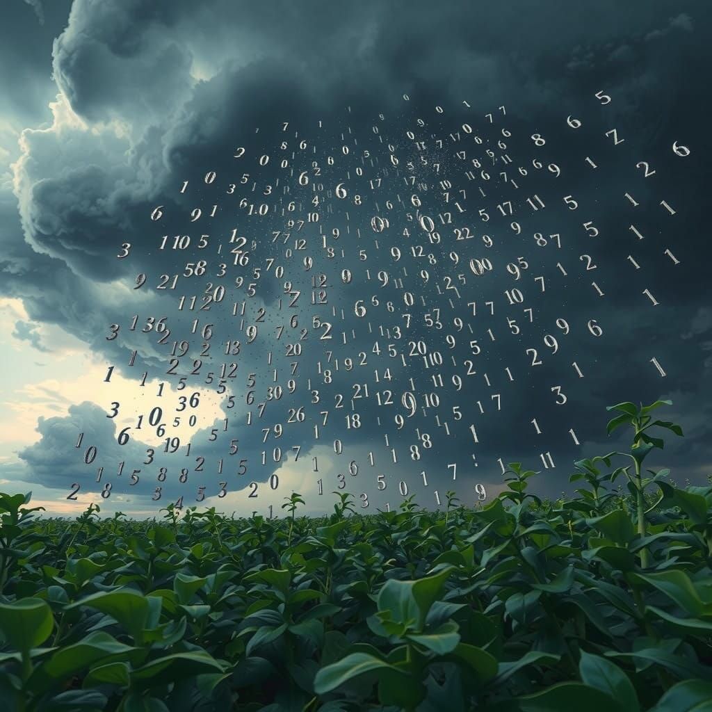 Surreal Deluge of Numbers Falling From Dark Cloud