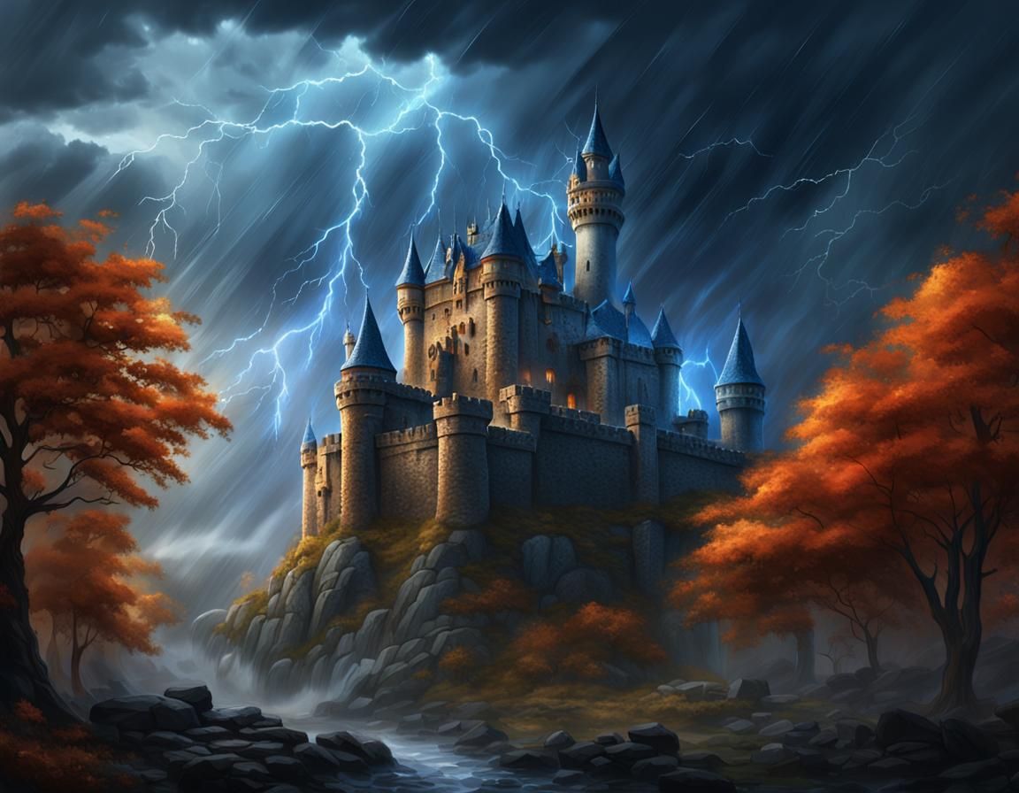 Majestic Castle in Thunderstorm: Fantasy Concept Art