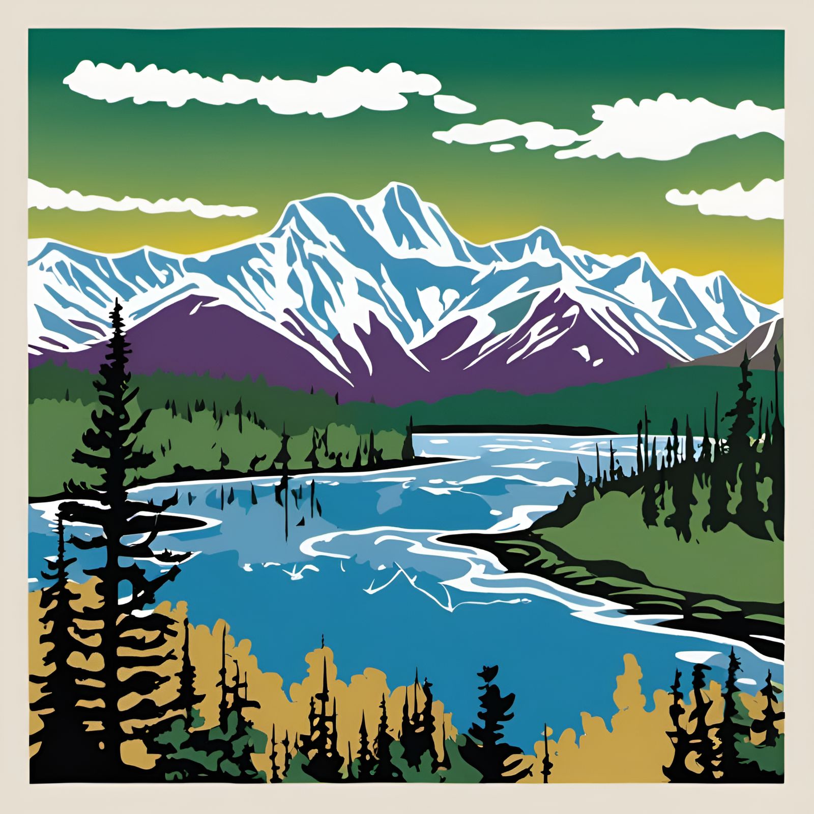 Soldotna Alaska Vector Art in WPA Style