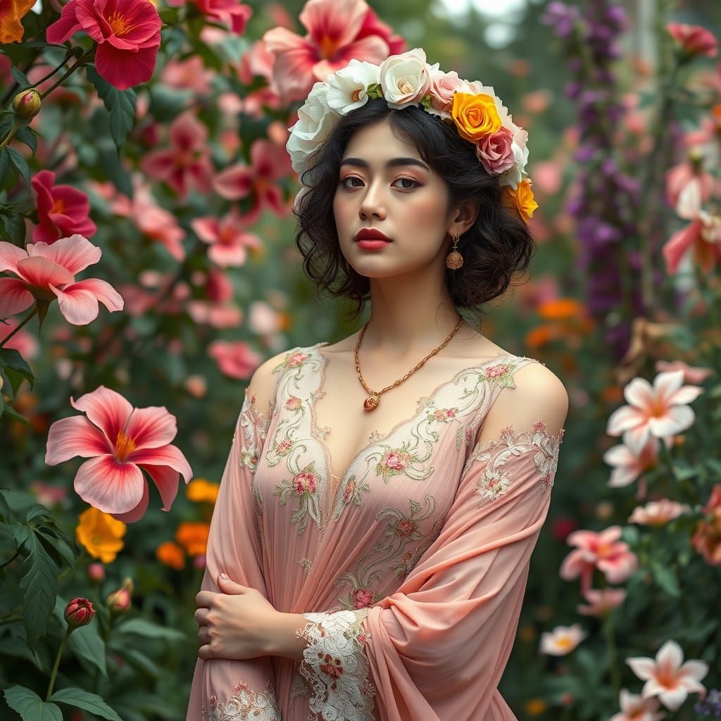 Elegant Woman in Art Nouveau Garden