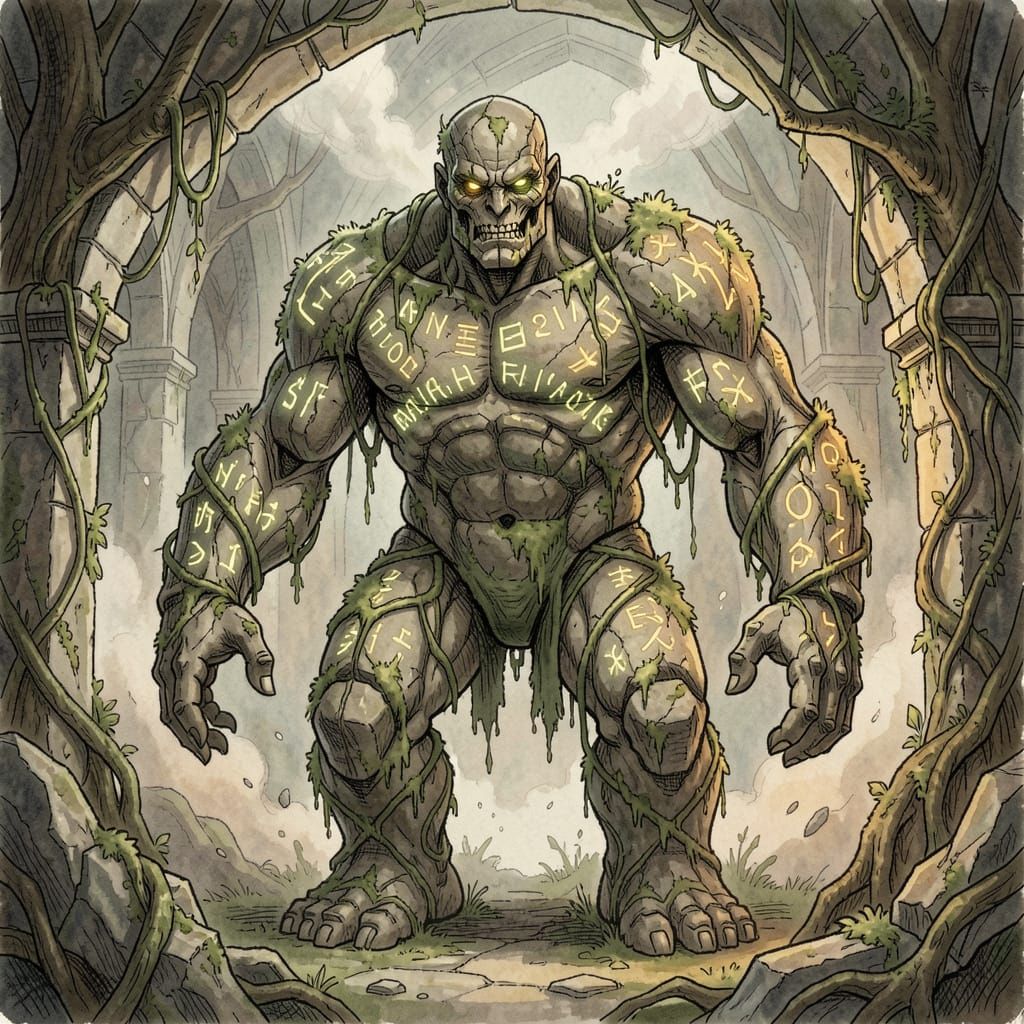 Ancient Stone Golem Awakens in Fantasy Ruins