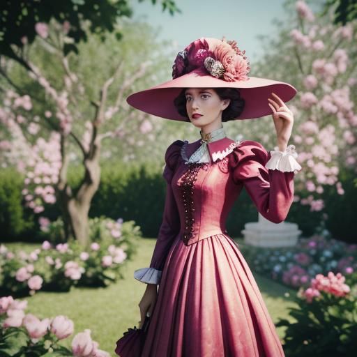 charicature 3D, model Met gala dress, Garden Time, Cinematic film still, shot on v-raptor XL, film grain, vignette, colo...