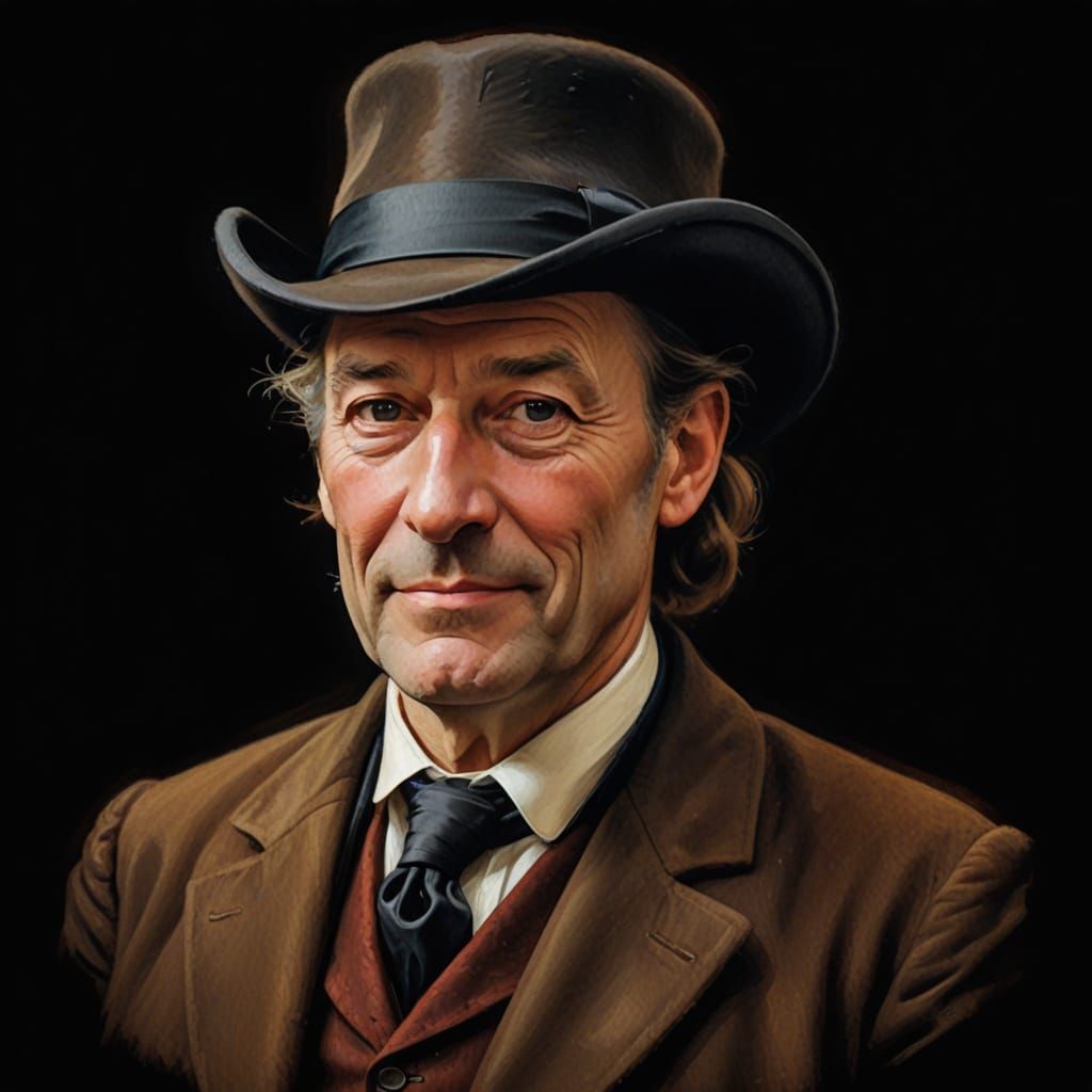German Man in Top Hat, Oil Painting Style