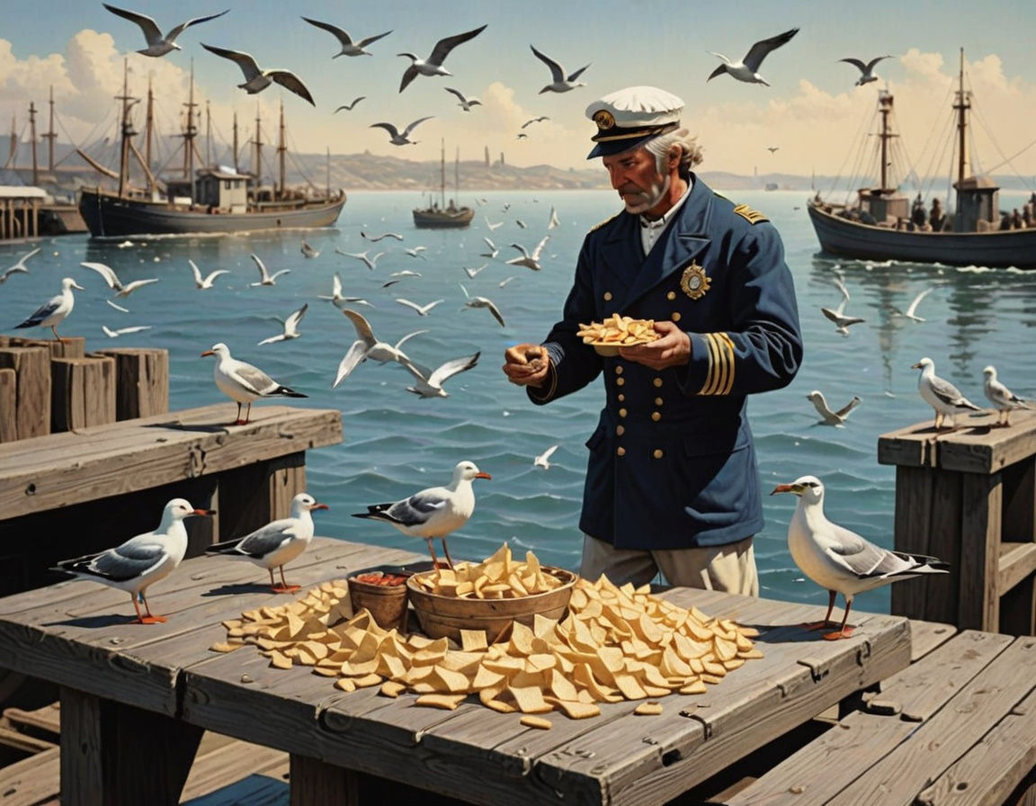 Claymation Sailor Feeding Seagulls on Wharf