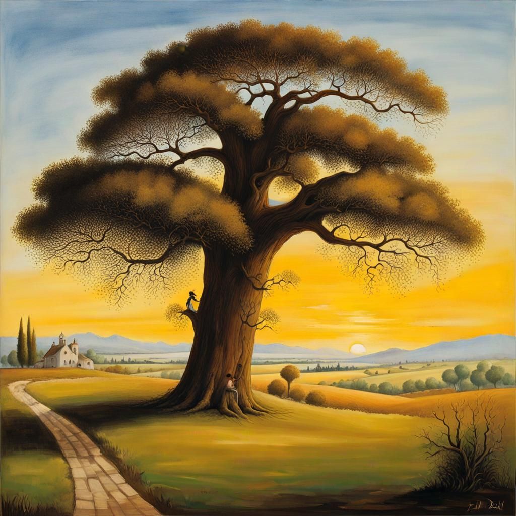 Surreal Heart Tree: Dreamlike Art by Bosch, Dali