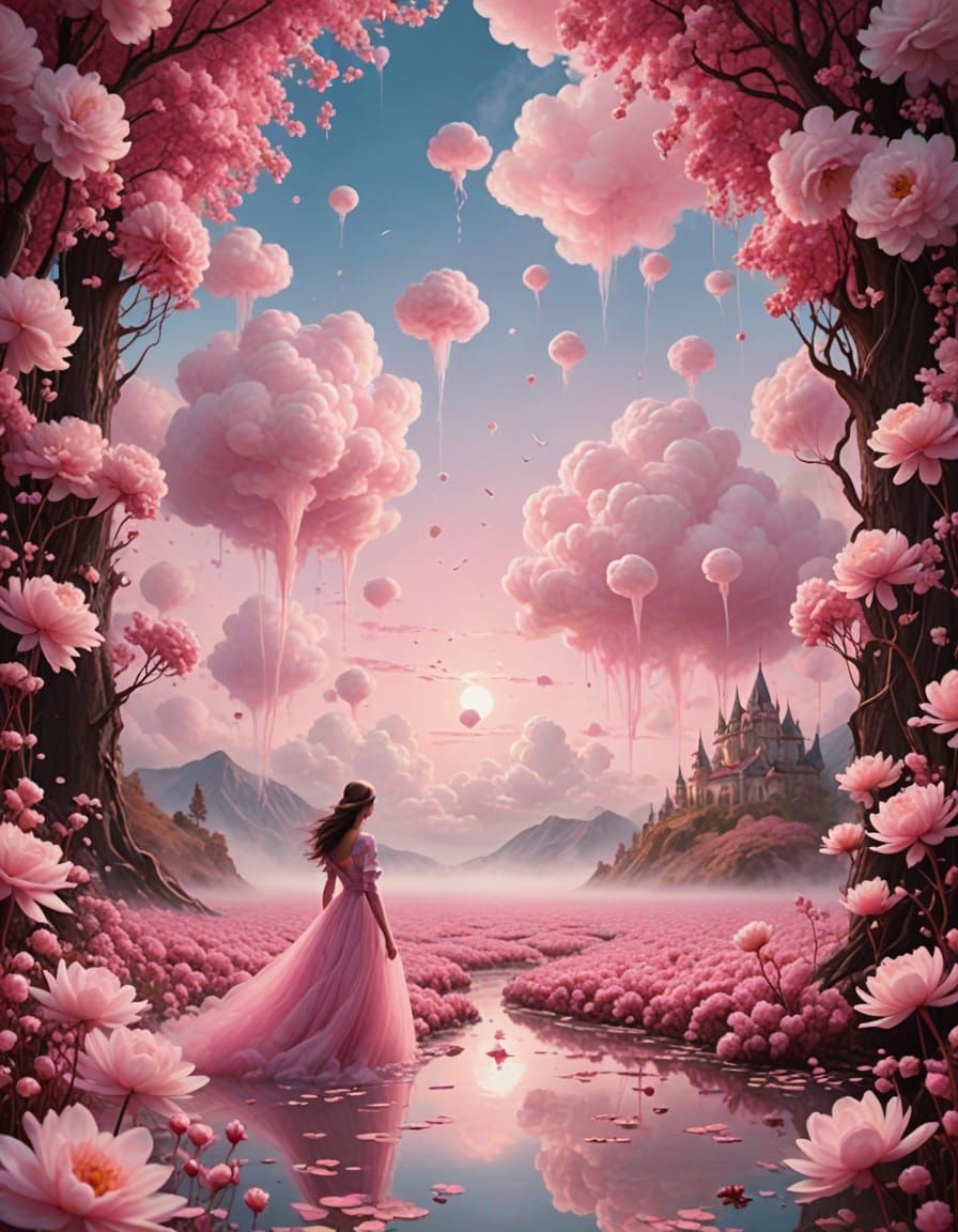 Surreal Pink Dreamscapes in Impressionist Style